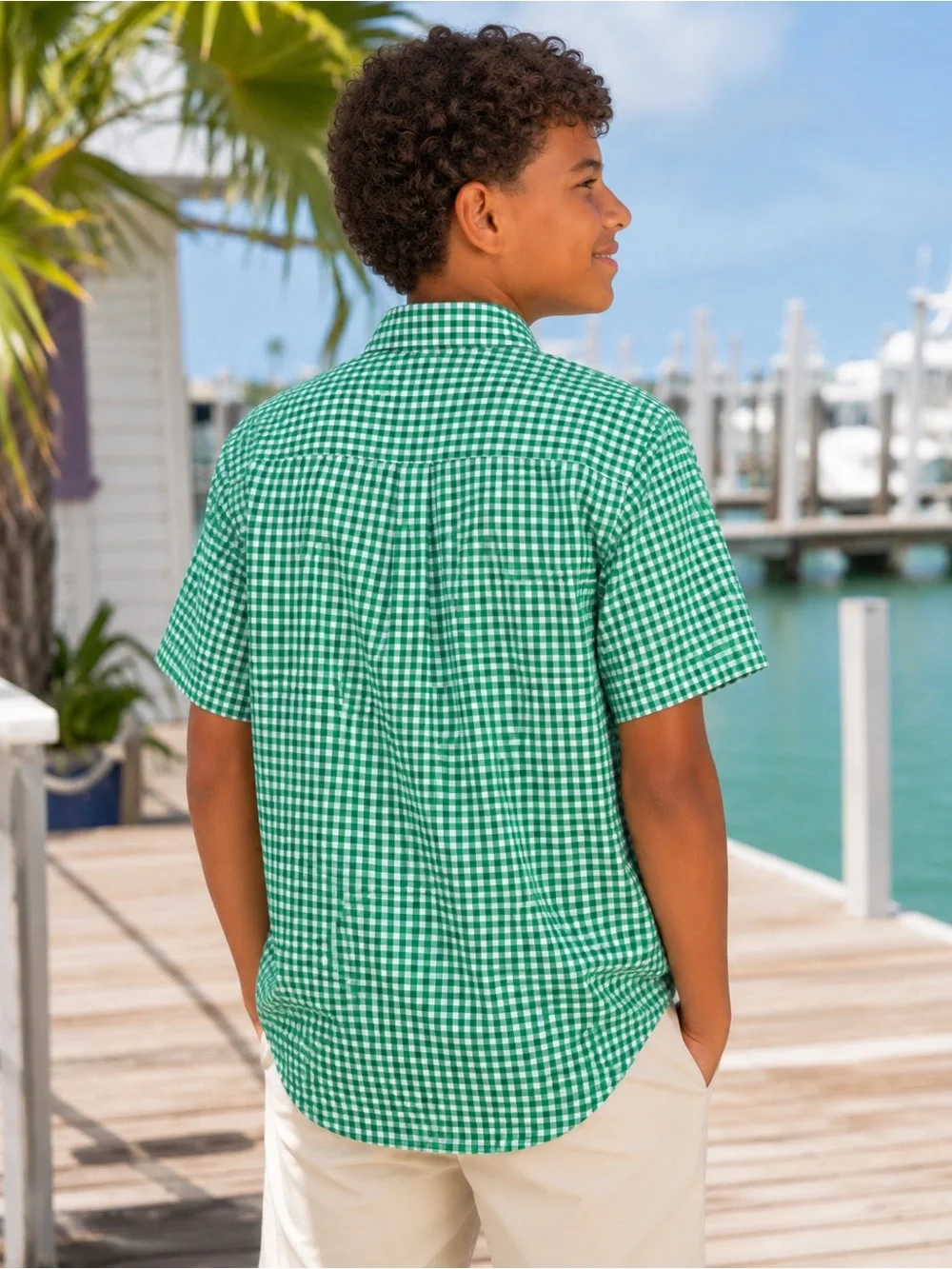 Polo Ralph Lauren Green Gingham Short Sleeve Button Down Shirt Boys L 14-16